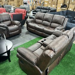 Living Room Brown Recliner 3 Pcs Set / Juego de 3 piezas de sillón reclinable marrón para sala de es