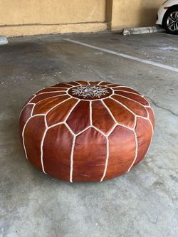 Moroccan Leather Pouf Ottoman – Handmade Brown