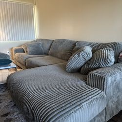 Modern Corduroy Sectional Couch w/ Chaise + 5 Pillows