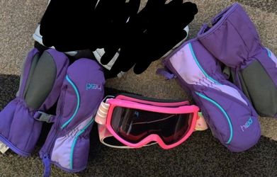 2 Pairs Purple Kids Mittens And Goggles 