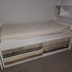 White Twin Headboard Bed Double Storage Sides