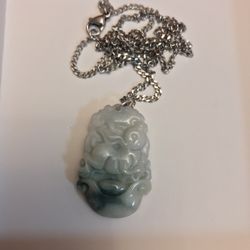 Natural Jade Stone Carving Rabbit With Necklace 