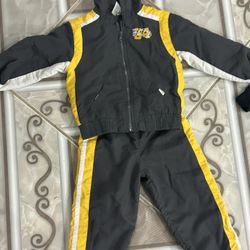 BOYS SET JACKET AND BOTTOMS 24 months 2 years gray and yellow with zipper 