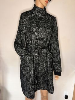 Express Black and White Herringbone Wool-Blend Coat (Size S)