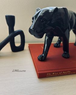 Vintage Glossy Black Panther Resin Statue | Sleek Mid-Century Inspired Decor 
