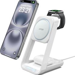 3 in 1 Charging Station for iPhone, Magsafe Wireless Charger with Cooling Fan for iPhone 16 15 14 13 12 Series & Apple Watch Charger 10/Ultra 2, Wirel