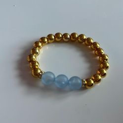 Elegant Gold Beaded Ring with Opalite Accent Beach Bracelet 