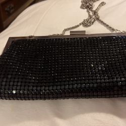 Beautiful Vintage Black Beaded Clutch Bag With Chain 
