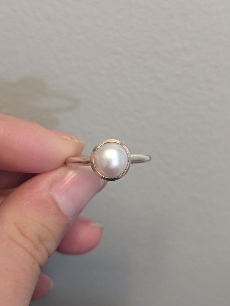 Pearl Ring 925 Sterling Silver Size 7 1/2