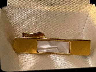 Vintage Silver Tone Tie Clip Bar Mother Of Pearl 2" 