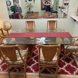 Bamboo Style Dining Table Set w/ Glass Table Top