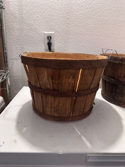 Set of 3 Rustic Wooden Bushel Baskets – Farmhouse Fall Decor – As-Is