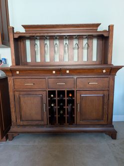 Wooden Bar Cabinet with Wine Rack and Hutch