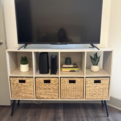Cube TV Stand With Wicker Baskets