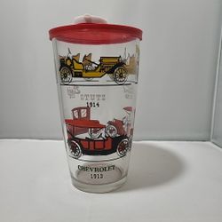 Hazelware Vintage 50's Cocktail Shaker/ Glass Pitcher W/ Antique Cars (KZ)
