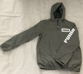 PUMA Kids Lightweight Full Zip Windbreaker Hooded Jacket OLIVE Large 14/16