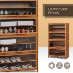 MoNiBloom 9 Tiers 40 Pairs Bamboo Shoe Rack with Acrylic Door, Organizer  Storage Stand Cabinet for Entryway & Reviews