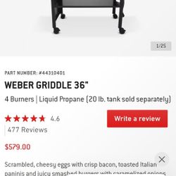 Webber Griddle 4-Burner Propane Gas 36 in. Flat Top Grill in Black