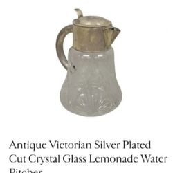 Antique Victorian Silver Plated Cut Crystal Glass Lemonade Water Pitcher