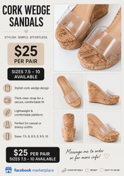 Brand New Clear Band Cork Wedge