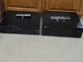 DENON RECEIVER AND SHERWOOD MULTI DISC COMPACT PLAYER WITH REMOTES