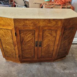 1980s Manor House Vintage China Cabinet with Marble bar hutch.