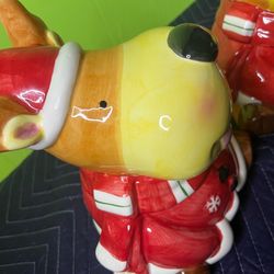 Vintage Set of 2 Christmas Reindeer Ceramic Cookie Jars / Candy Dish Holiday Decor