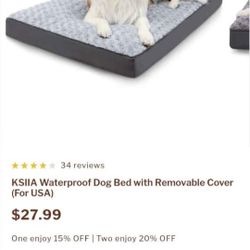 KSIIA Waterproof Dog Bed with Removable Cover 29x18 grey
