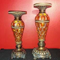 Amber Tone Medium And Small Candle Holders Deco