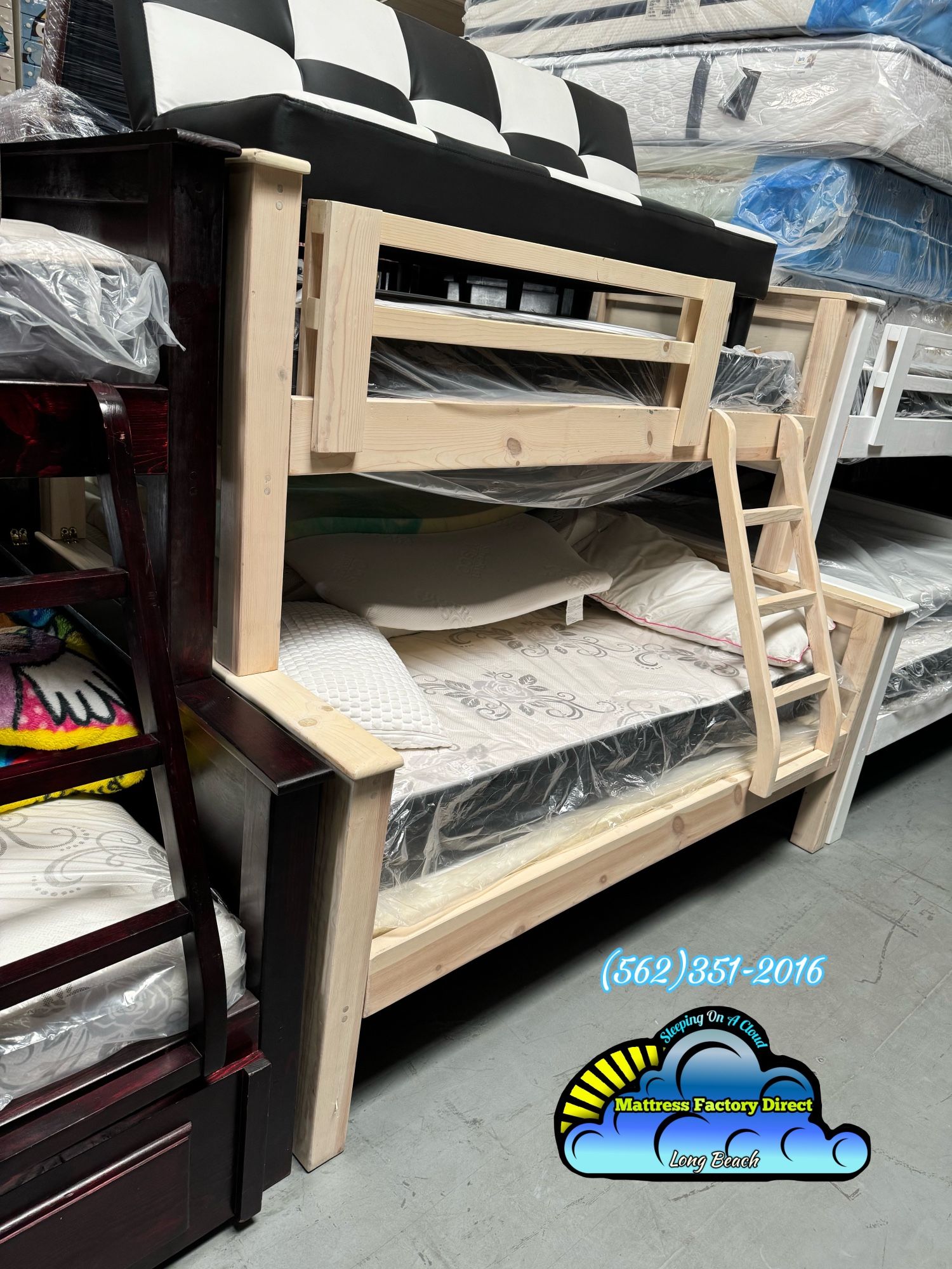 Twin Full White Wash Bunk Bed Complete Set With Mattresses 