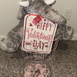 Elephant Valentines Gift Basket Girl Wife Her Husband Him Gift Surprise Romantic Red Roses Chocolate Pink I Love You 