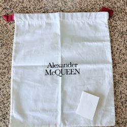 Alexander McQueen White Cotton Dust Bag w/ Red Drawstrings Logo Print Designer