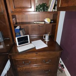 Executive Wall Desk, Hutch,  Filing Drawers +