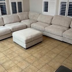 New 7 Piece Corduroy Sectional.  Off White/ Beige Or Grey.  127x164x66.  Free Delivery!
