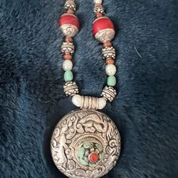 Sterling Super Unique Necklace It has turquoise And red Coral 