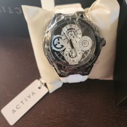 Brand New - Activa by Invicta Men's Watch 44mm Black Case w/ White Band