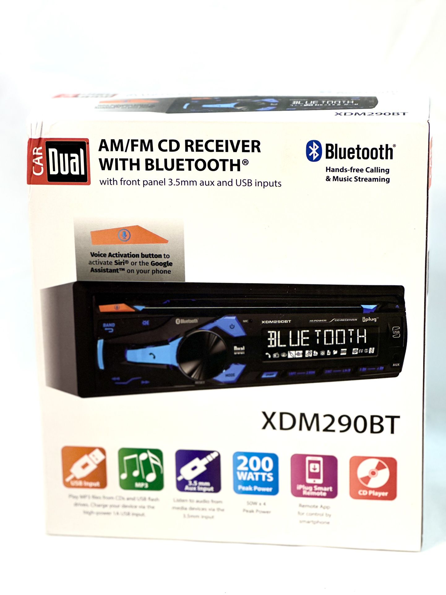 Dual Electronics XDM290BT Single DIN Car Stereo, Bluetooth, CD Player, USB, MP3, WMA, Siri/Google Assist Button