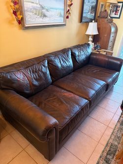 Ethan Allen Dark Brown Leather Sofa