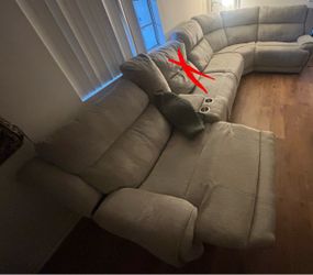 Large Gray Fabric Sectional Sofa with Recliner