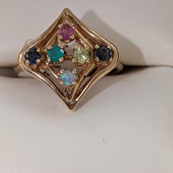 Solid Gold Multiple Stones Natural Ring Pairing Size 6 And 1/2 10 Carat