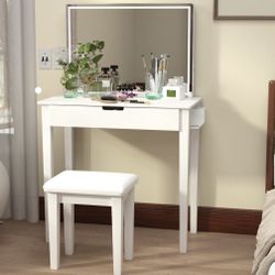 New Modern White Vanity w/ Stool & Charging 