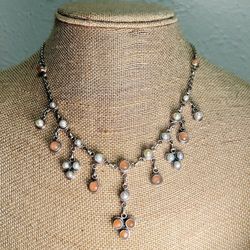 ‘Nicky Butler’Sterling Silver Pearl & Peach Moonstone Vintage Necklace - 18"