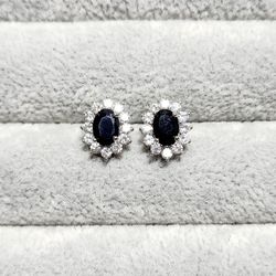 Black Sapphire Halo Earrings