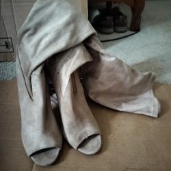 Tan Suede Peep Toe High Boots NE Philly Size 7-7.5