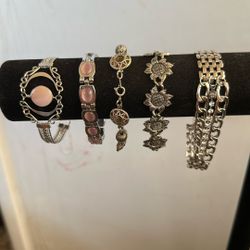 Group of 5 Costume Silver Jewelry Bracelets 