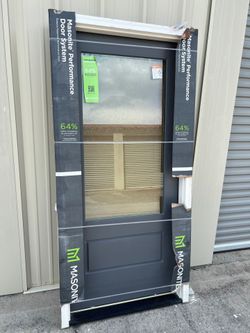 Masonite Gray 36x80 1/2 Lite Prehung Exterior Door