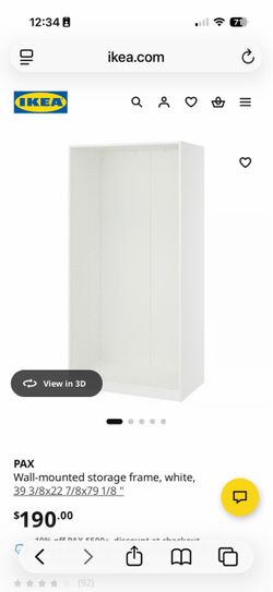 White IKEA pax wardrobe -39 3/8x22 7/8x79 1/8"