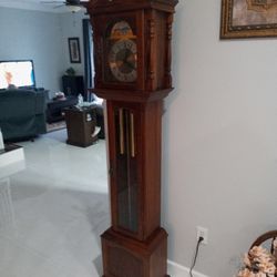 Antique German Grandfather Clock W/ Triple Chimes In Excellent Condition 