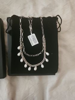 New 925 Sterling Silver Neckace With Real Pearls