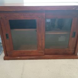 Wooden Storage Cabinet/Bookshelf with Sliding Doors
